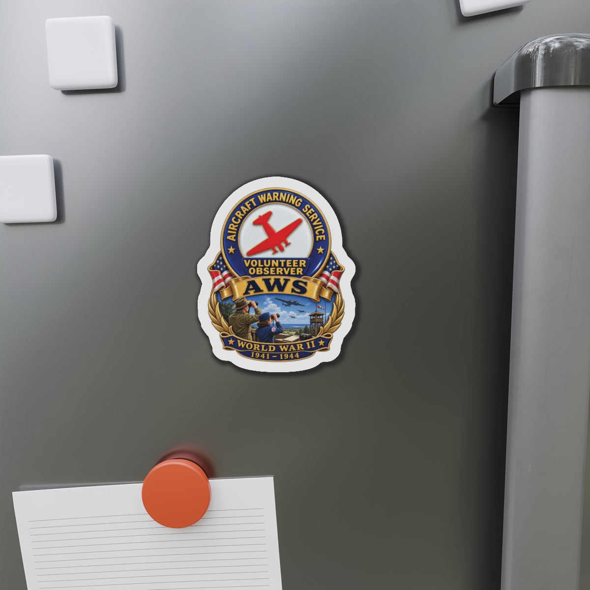 Die-Cut Magnet - Aircraft Warning Service (AWS) WWII - 3D - Enhanced
