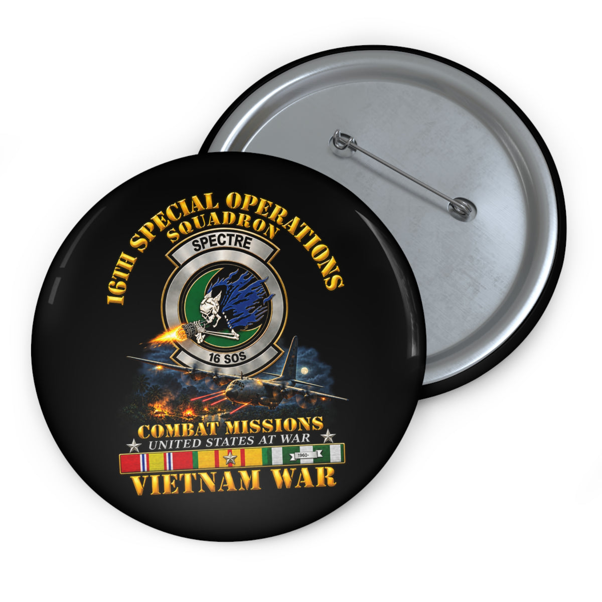 Custom Pin Button - SOF - 16th SOS - Combat Missions w VN SVC - 3D - Enhanced