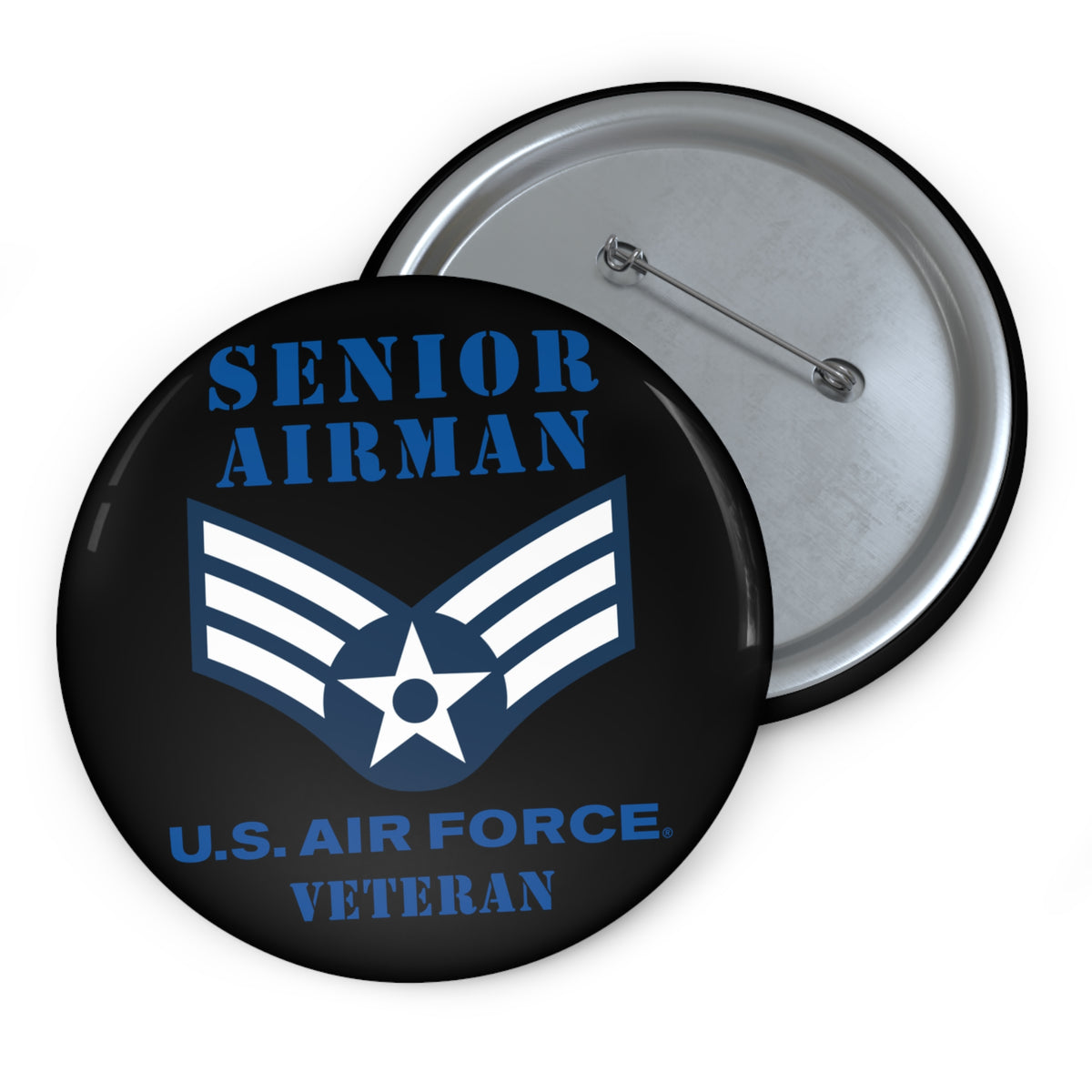 Custom Pin Button - USAF - Senior Airman (E4) - 2020 - Veteran