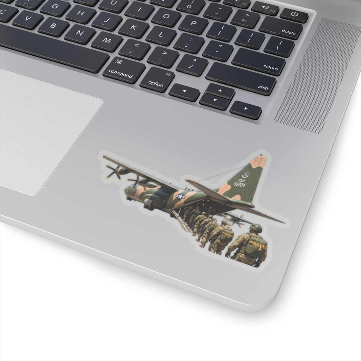 Kiss-Cut Stickers - C-130  Aircraft - Camo - Paratrooper Ramp Load Single Line