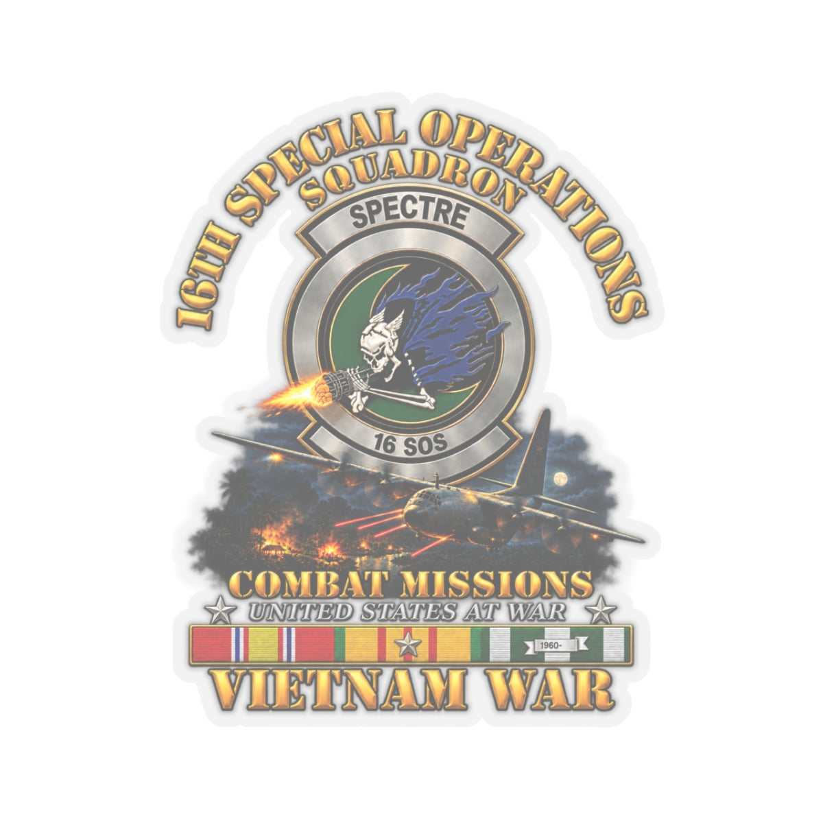 Kiss-Cut Stickers - SOF - 16th SOS - Combat Missions w VN SVC - 3D - Enhanced
