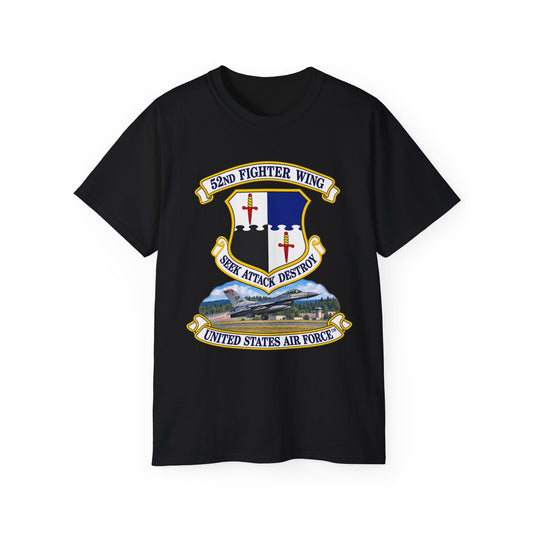 Unisex Ultra Cotton Tee - 52nd Fighter Wing - Shield - United States Air Force w scene and TM