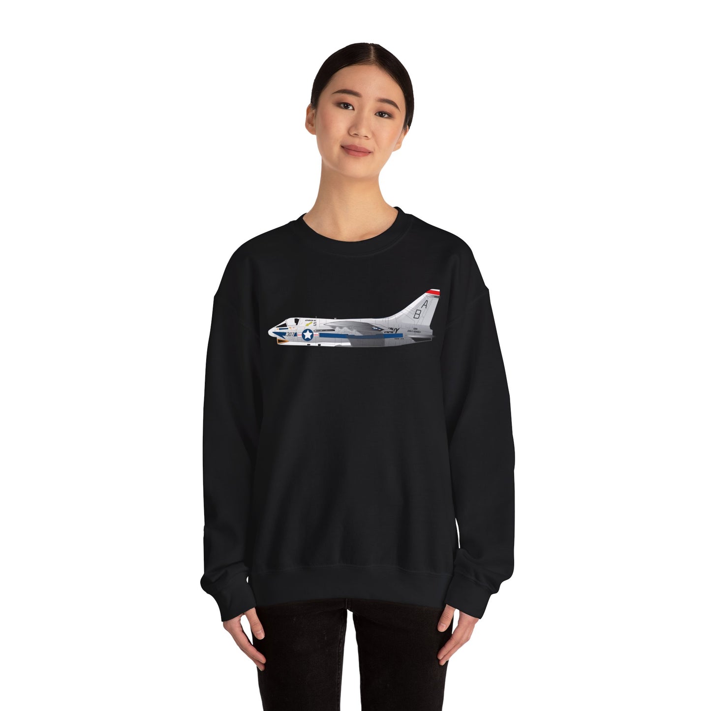 Crewneck Sweatshirt - Aircraft - Navy - A-7B Corsair II - Side X 300