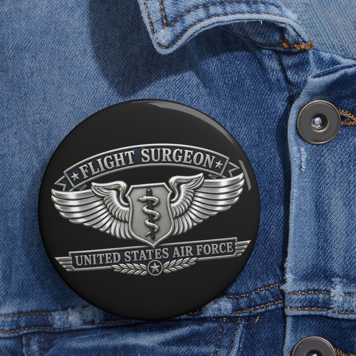 Custom Pin Button - USAF - Flight Surgeon Badge - United States Air Force - 3D - Enhanced