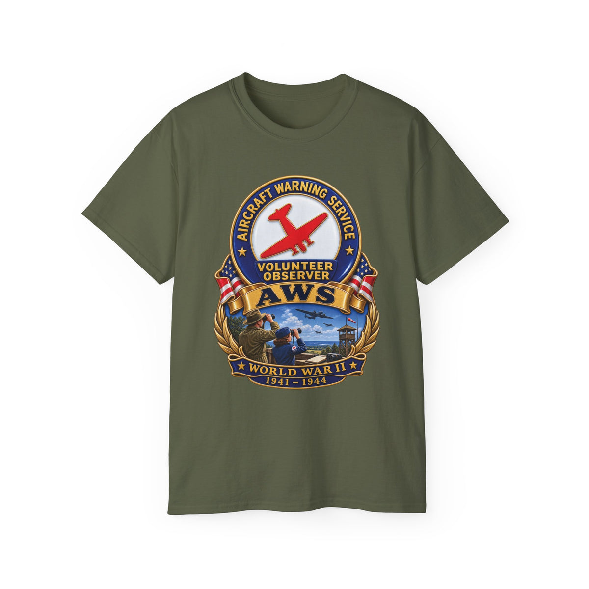 Unisex Ultra Cotton Tee - Aircraft Warning Service (AWS) WWII - 3D - Enhanced
