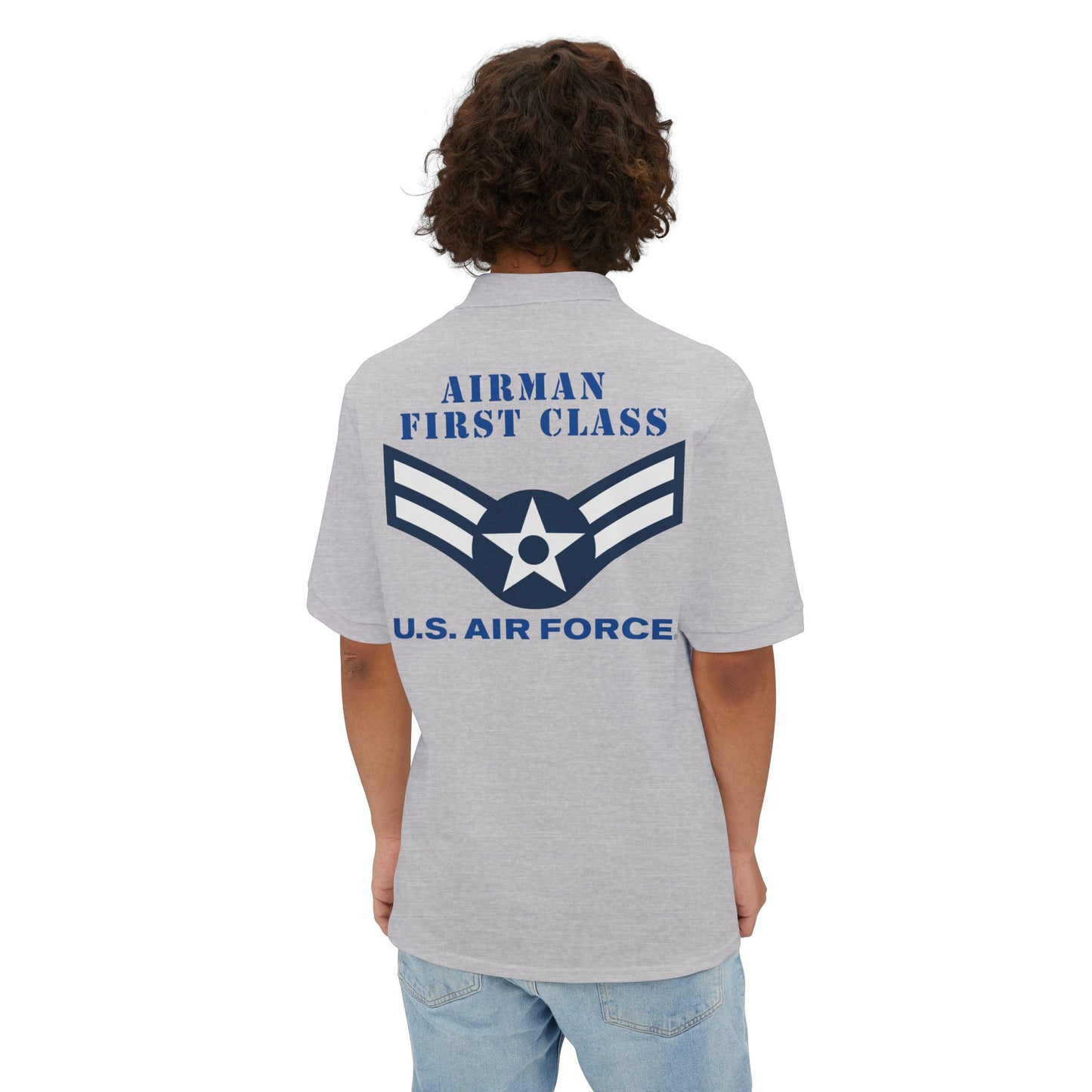 Men's Piqué Polo - USAF - Airman - First Class (E3) - 2020 - US Air Force w Text X 300