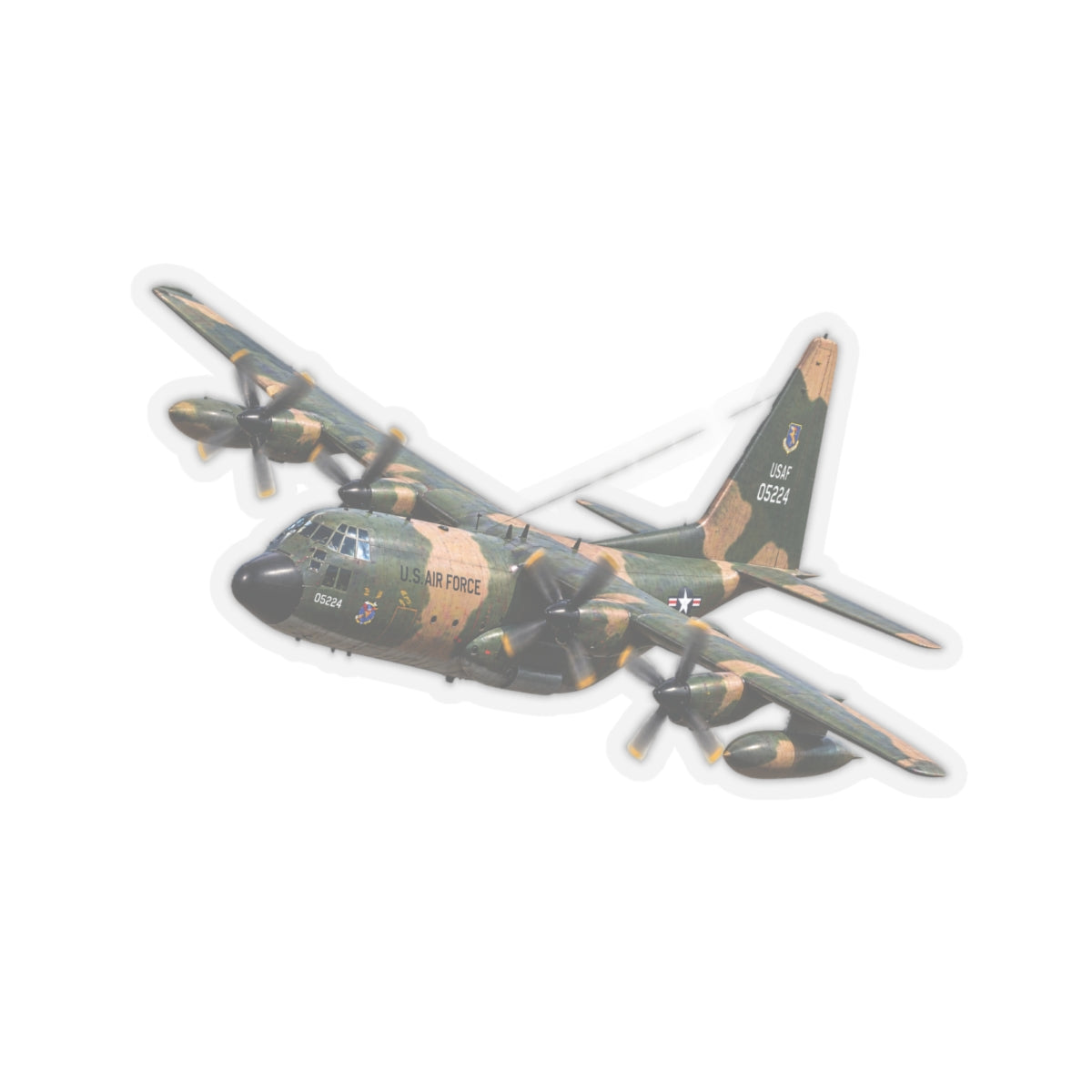 Kiss-Cut Stickers - C-130  Aircraft - Camo - Steep Left Bank Climbing Turn