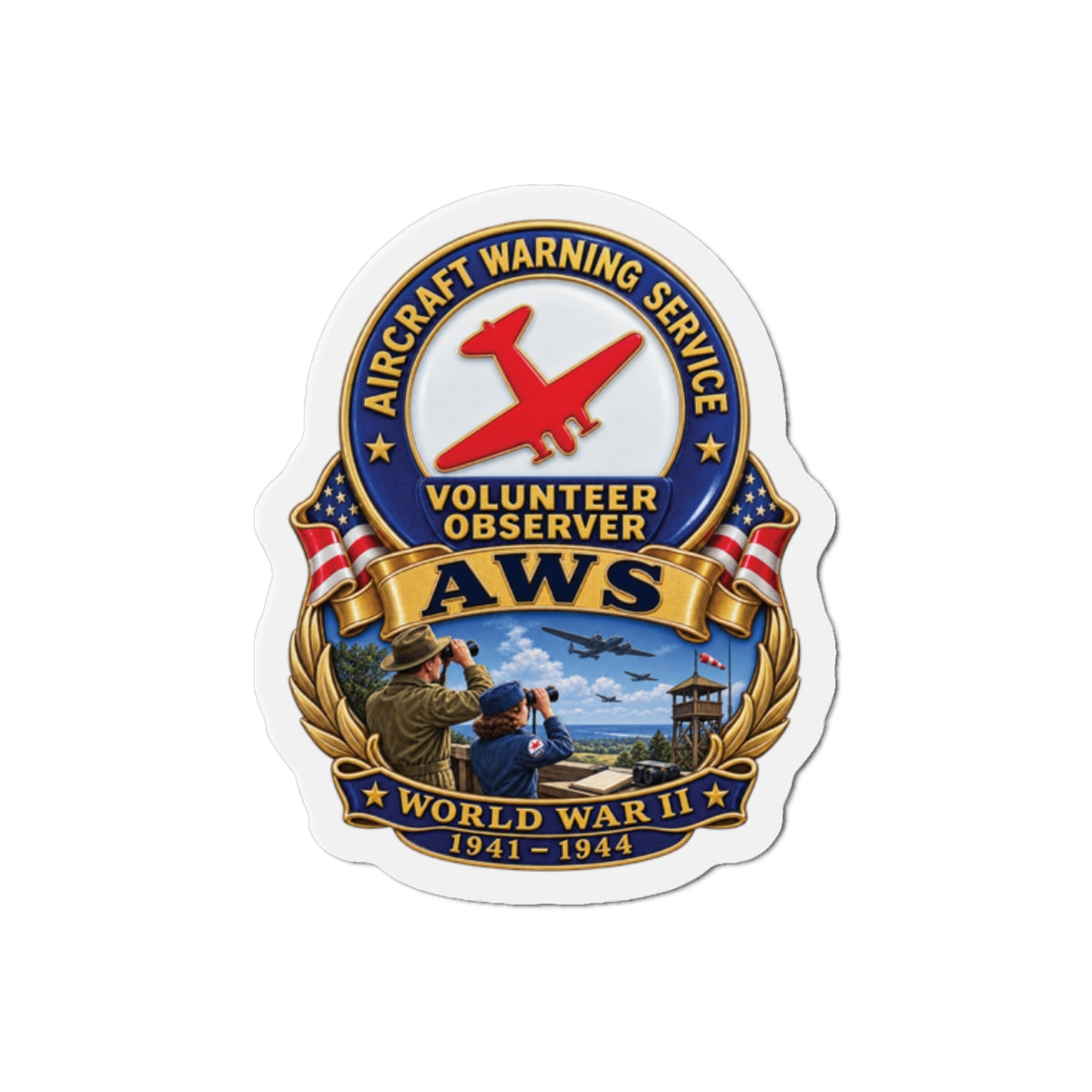Die-Cut Magnet - Aircraft Warning Service (AWS) WWII - 3D - Enhanced