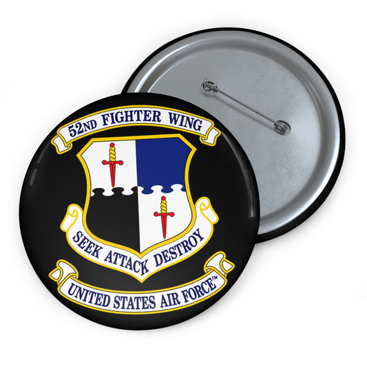 Custom Pin Button - 52nd Fighter Wing - Shield - United States Air Force w TM