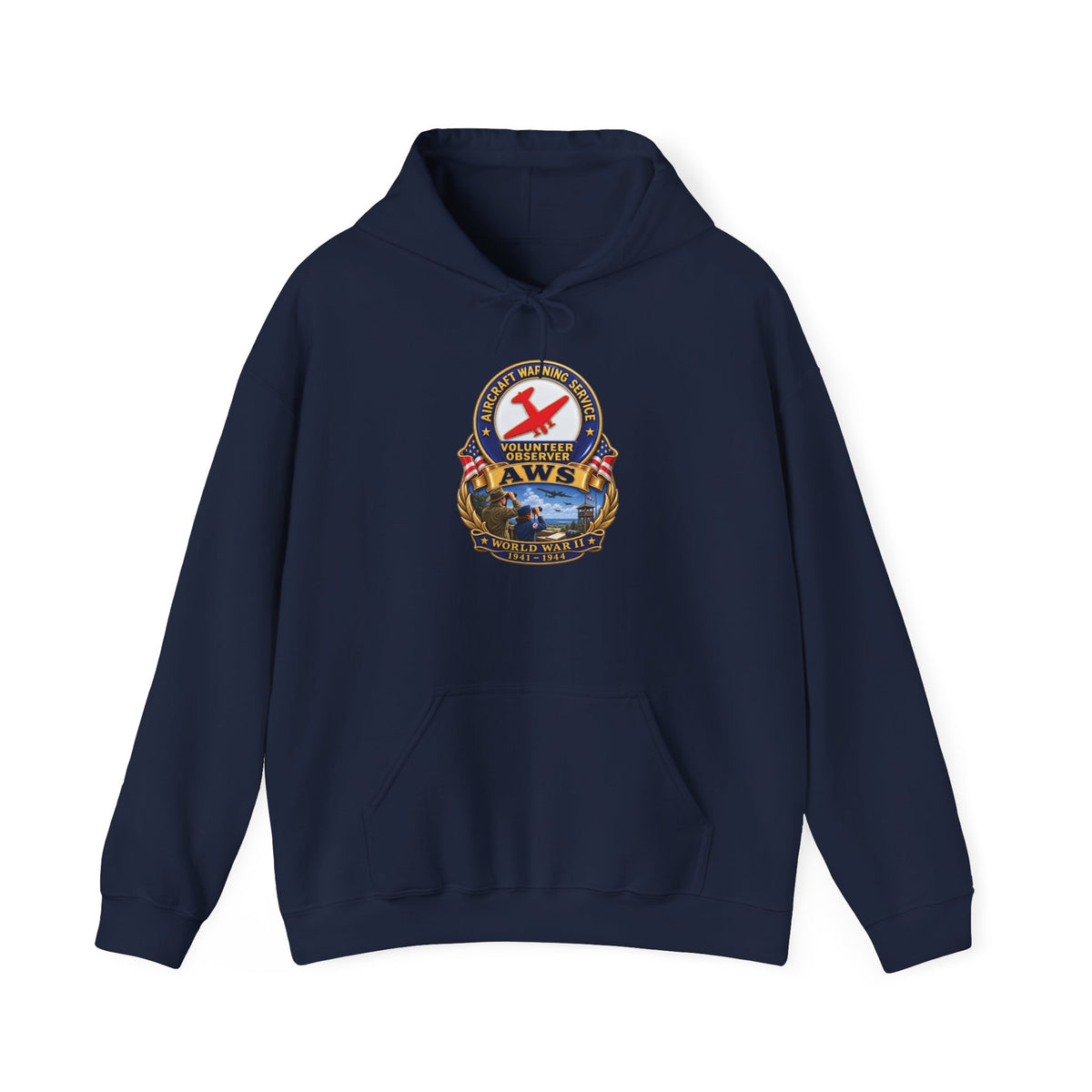 Unisex Heavy Blend Hooded Sweatshirt - Aircraft Warning Service (AWS) WWII - 3D - Enhanced