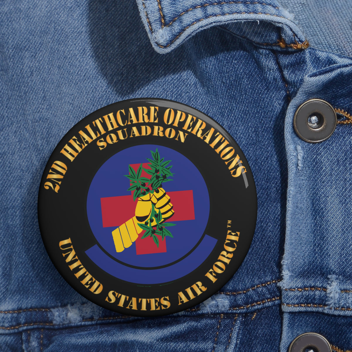 Custom Pin Button - USAF - 2nd Healthcare Operations Squadron