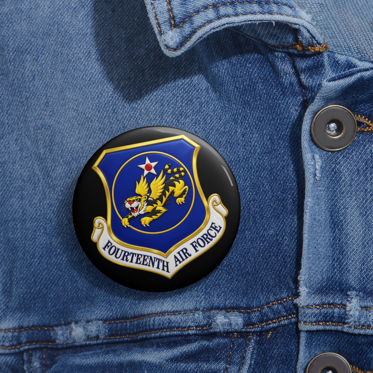 Custom Pin Button - USAF - 14th Air Force - Flying Tigers wo txt - 3D - Enhanced