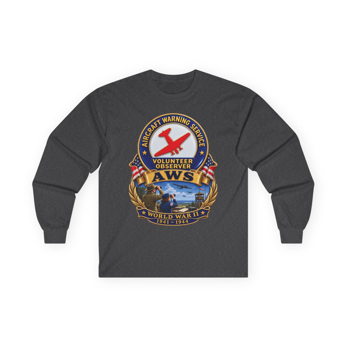 Unisex Ultra Cotton Long Sleeve Tee - Aircraft Warning Service (AWS) WWII - 3D - Enhanced
