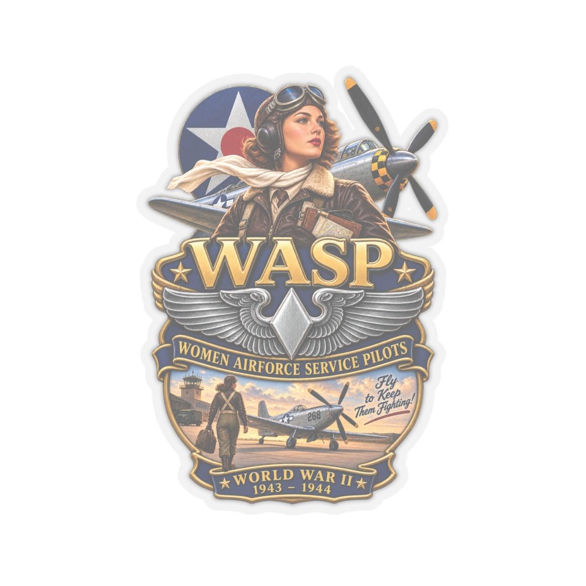 Kiss-Cut Stickers - WASP - Women Airforce Service Pilot - WWII - 3D - Enhanced