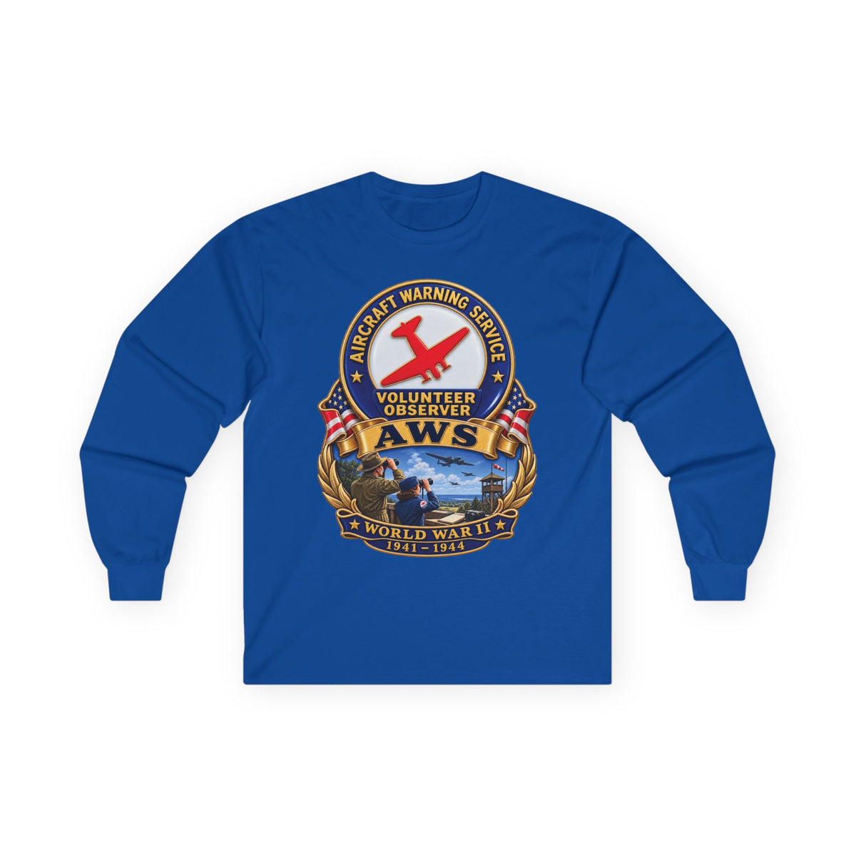 Unisex Ultra Cotton Long Sleeve Tee - Aircraft Warning Service (AWS) WWII - 3D - Enhanced