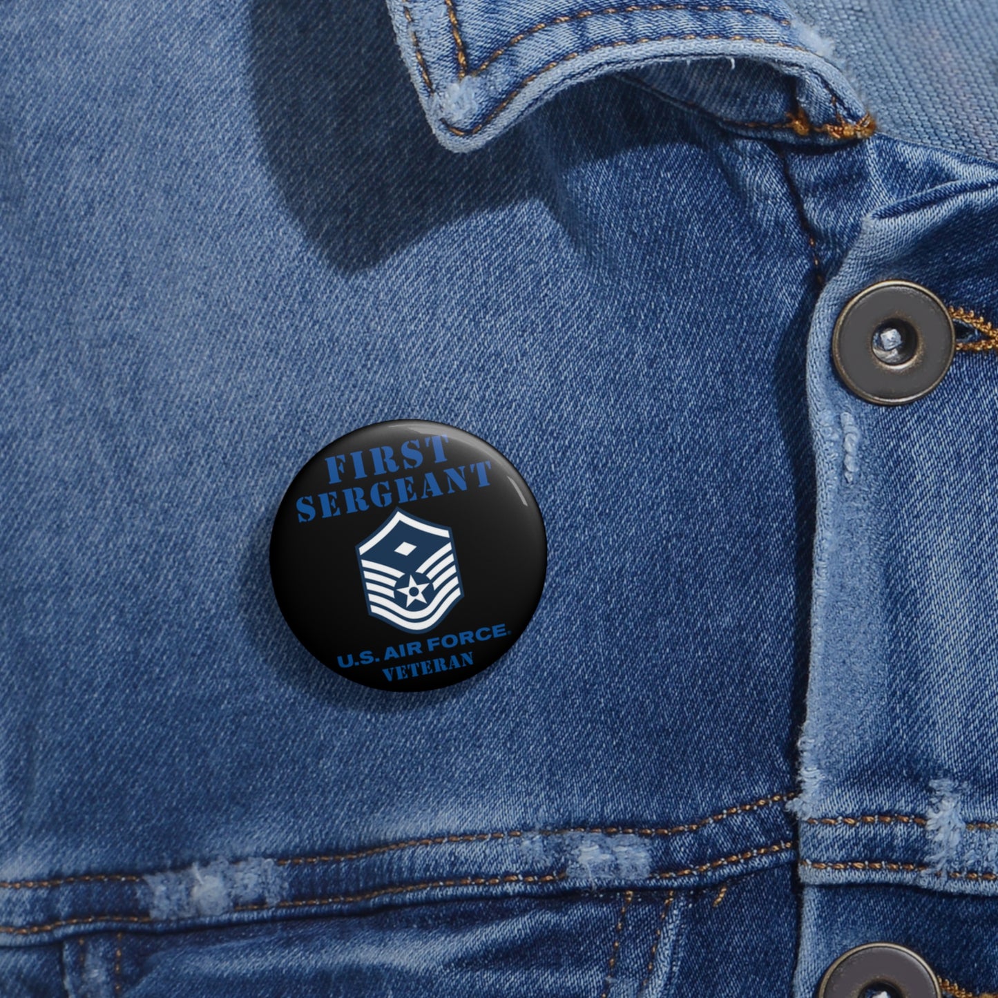Custom Pin Button - USAF - First Sergeant (E7b) - 2020 - Veteran