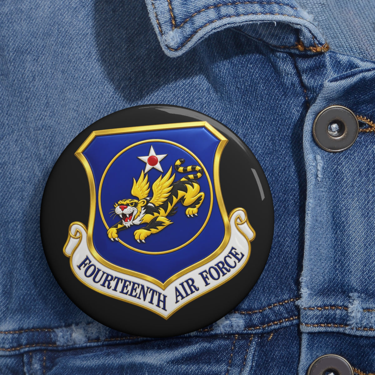 Custom Pin Button - USAF - 14th Air Force - Flying Tigers wo txt - 3D - Enhanced