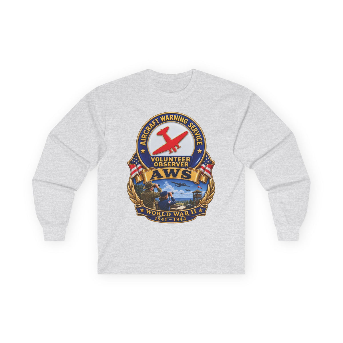 Unisex Ultra Cotton Long Sleeve Tee - Aircraft Warning Service (AWS) WWII - 3D - Enhanced