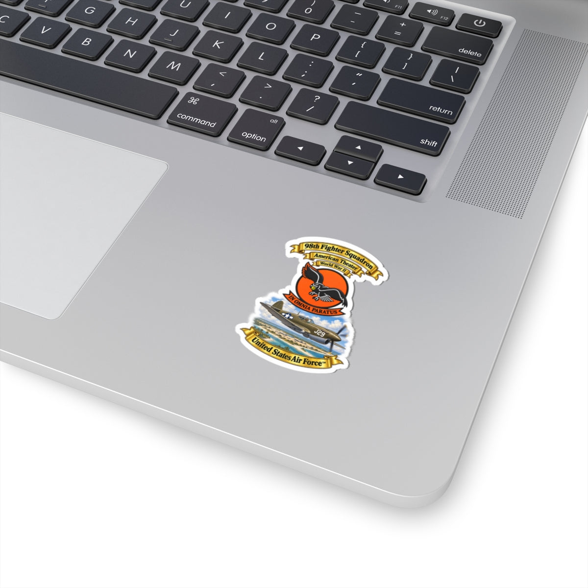 Kiss-Cut Stickers - 98th Fighter - Intceptor Squadron - SSI - American Theater - USAAF -w P40 Warhawk Scene - 3D - Transparent