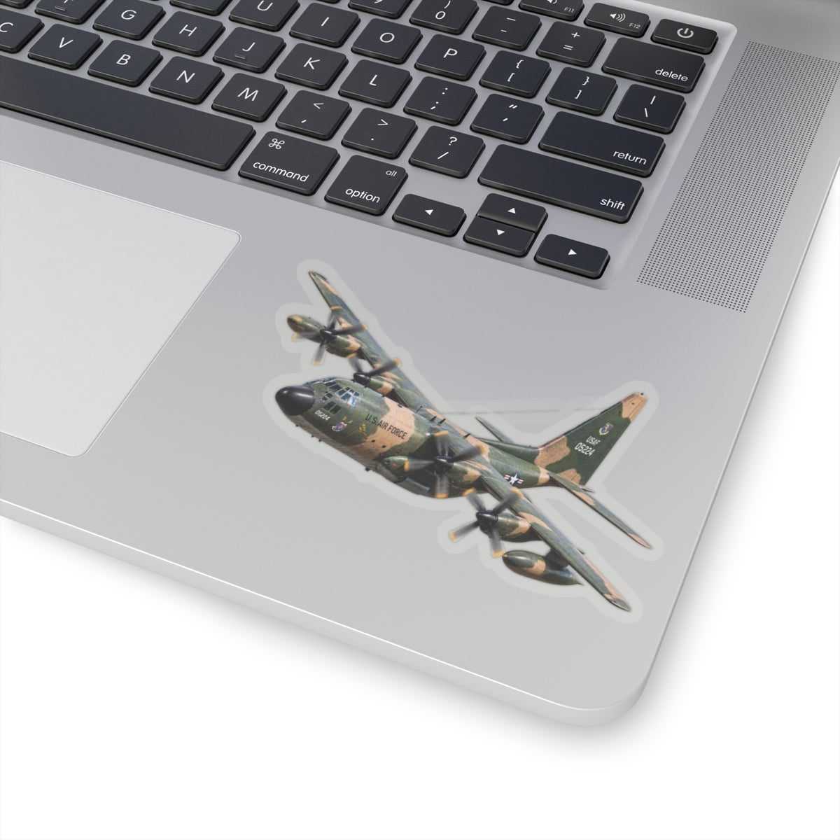 Kiss-Cut Stickers - C-130  Aircraft - Camo - Steep Left Bank Climbing Turn