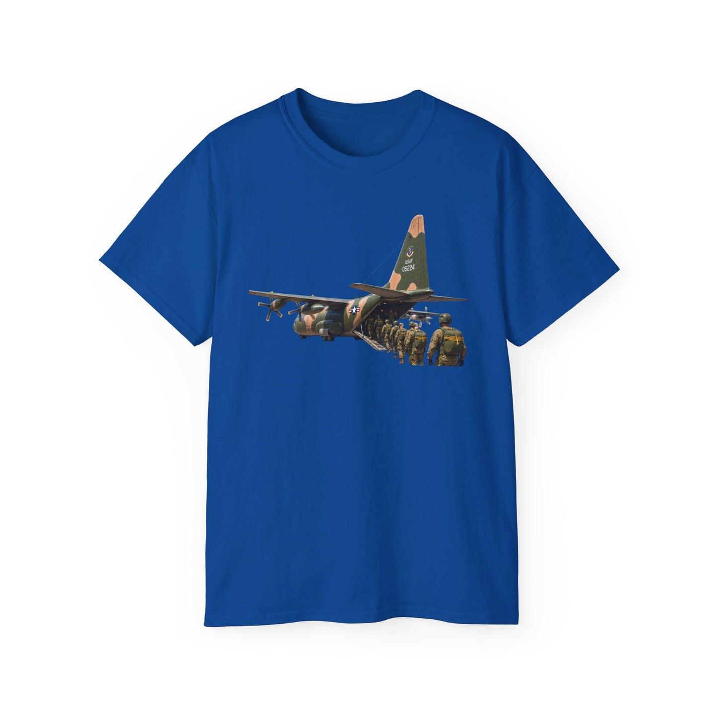 Unisex Ultra Cotton Tee - C-130  Aircraft - Camo - Paratrooper Ramp Load Single Line