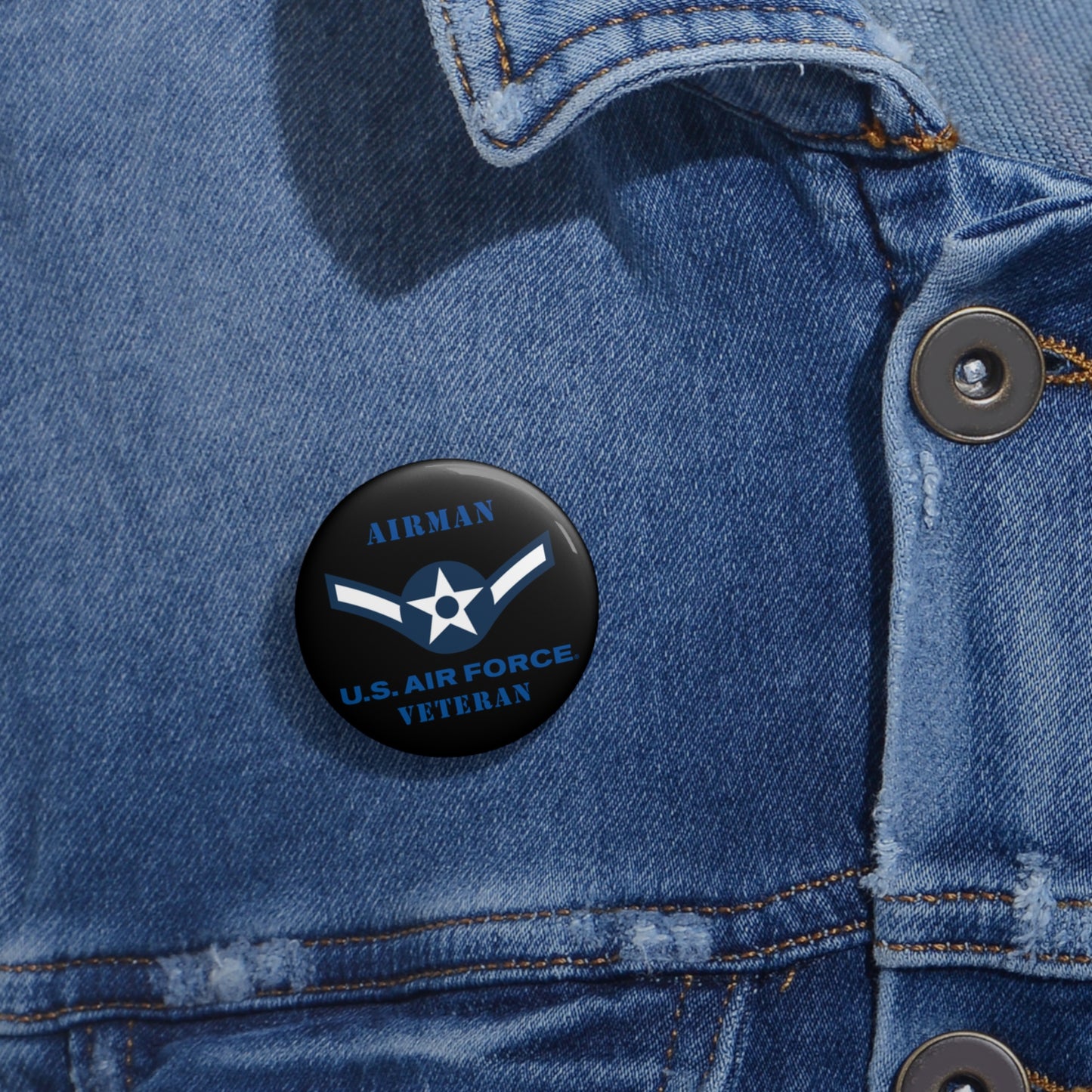 Custom Pin Button - USAF - Airman (E2) - 2020 - US Air Force - Veteran