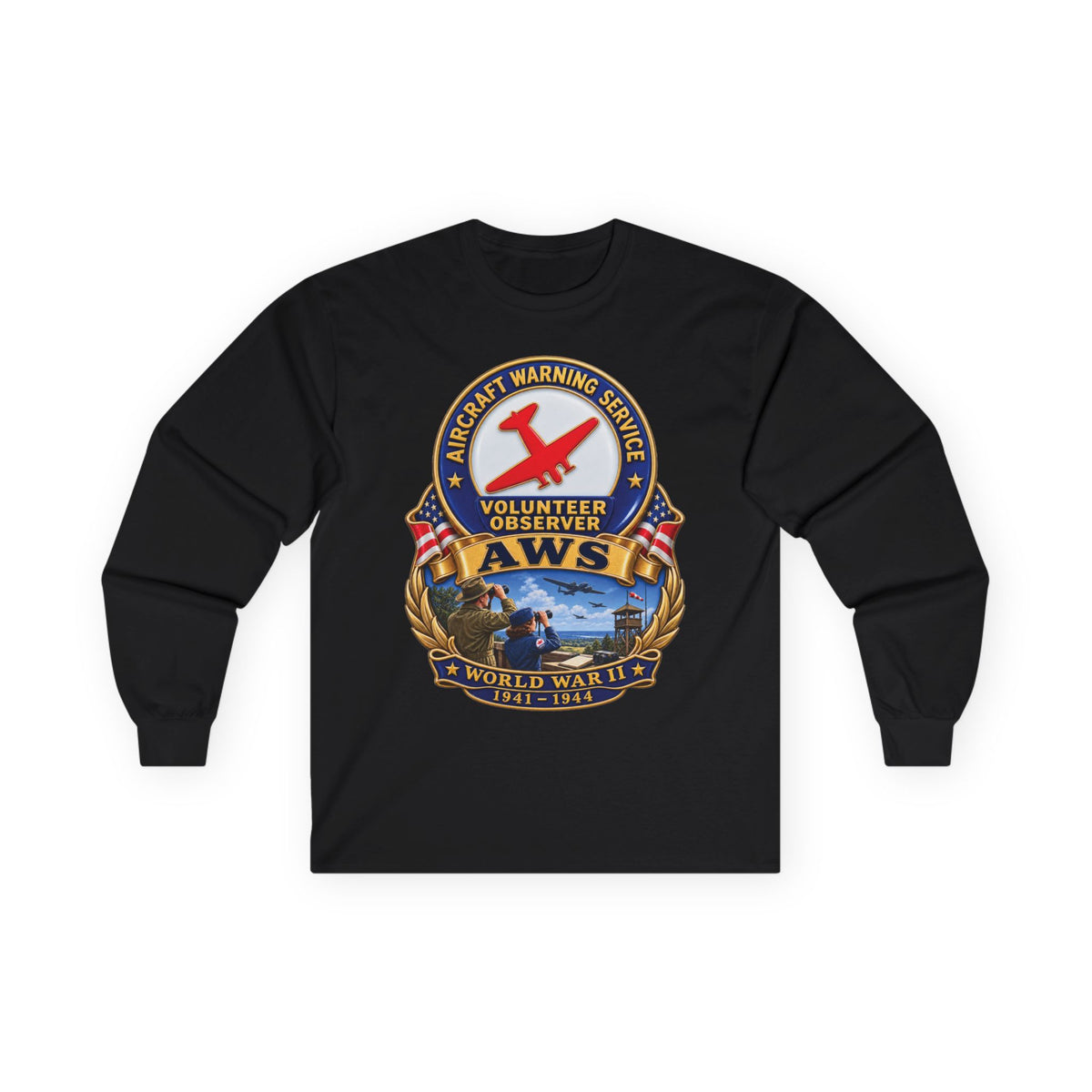 Unisex Ultra Cotton Long Sleeve Tee - Aircraft Warning Service (AWS) WWII - 3D - Enhanced