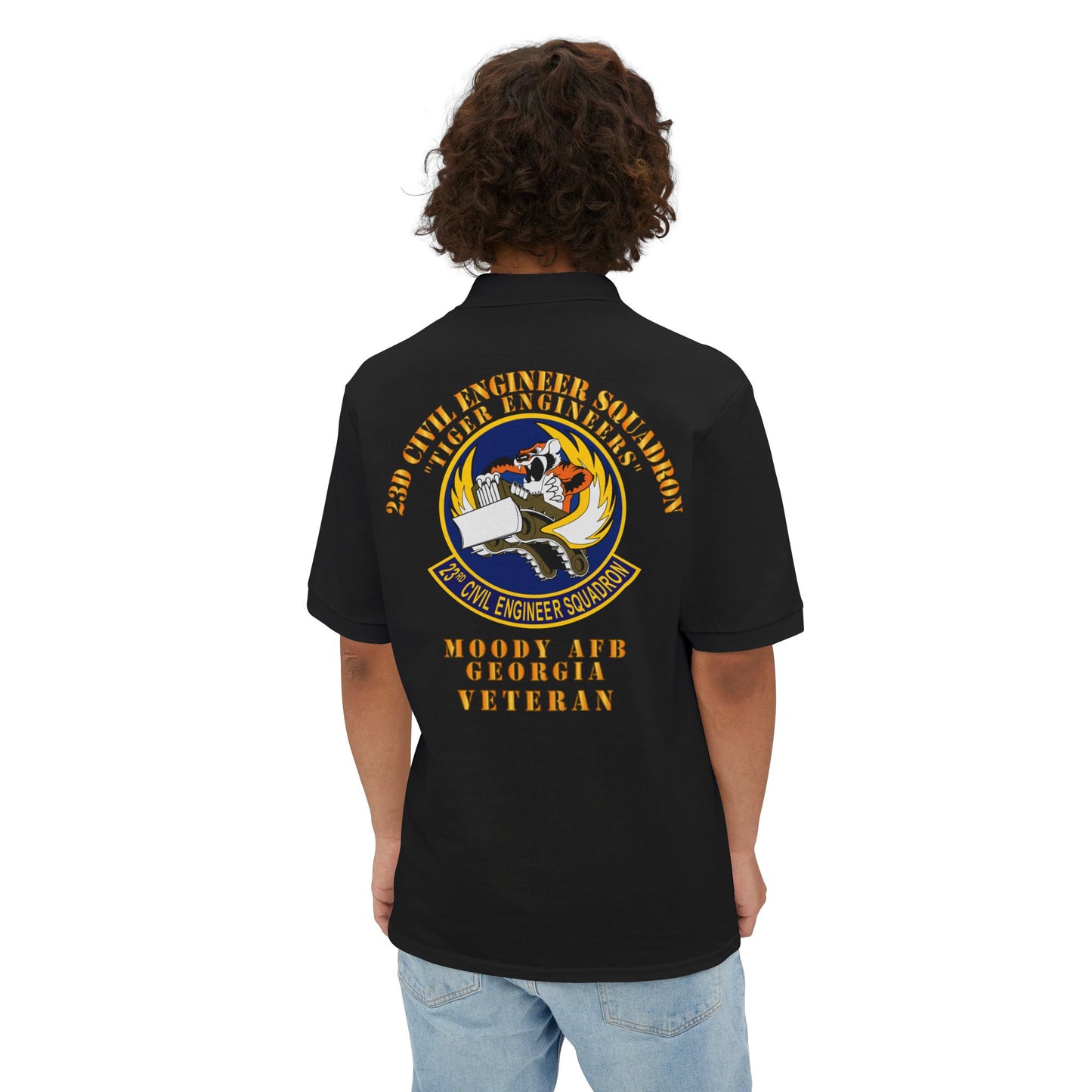 Men's Piqué Polo - USAF - 23d Civil Engineer Squadron - Tiger Engineers - Moody AFB, GA