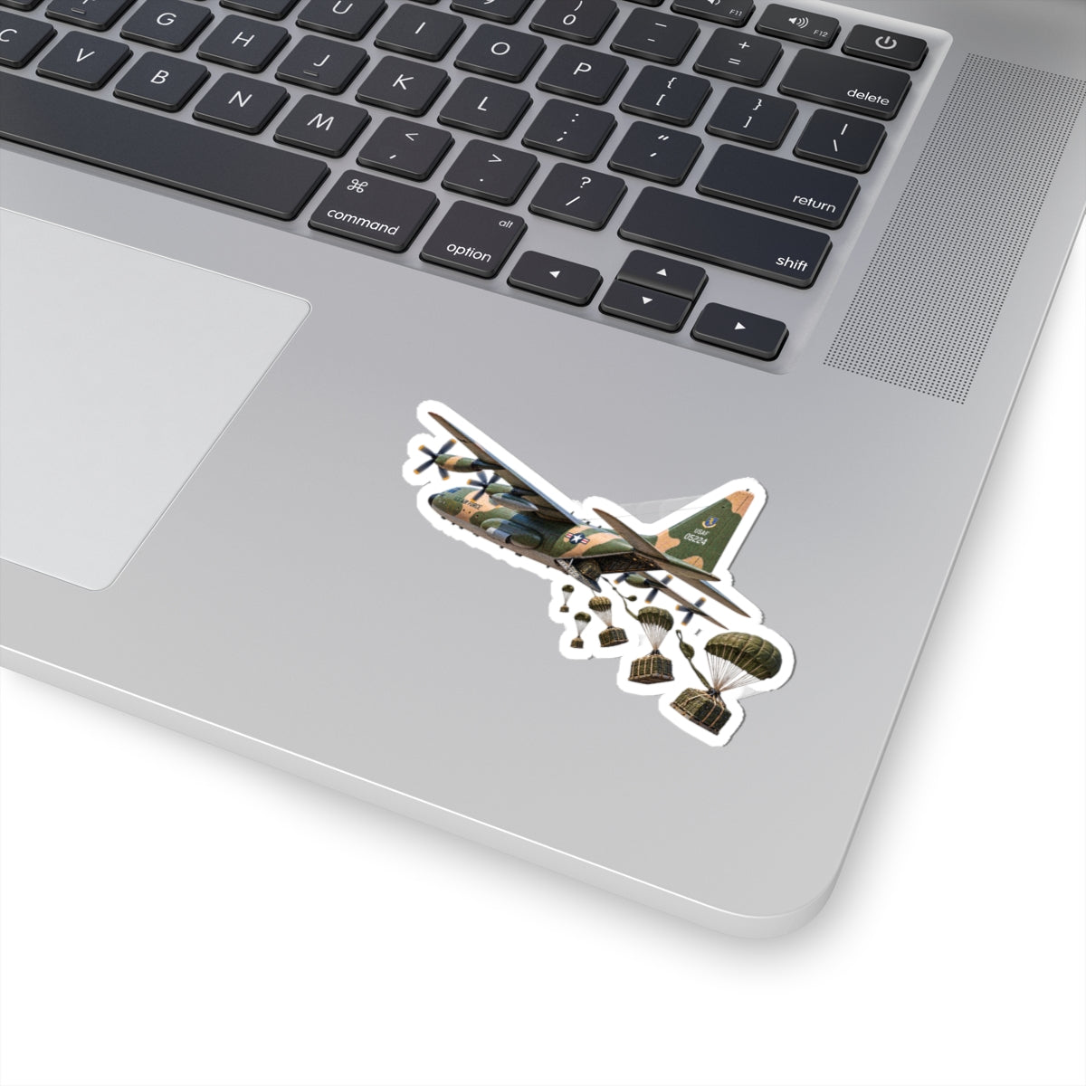 Kiss-Cut Stickers - C-130  Aircraft - Camo - Dropping Cargo Bundles