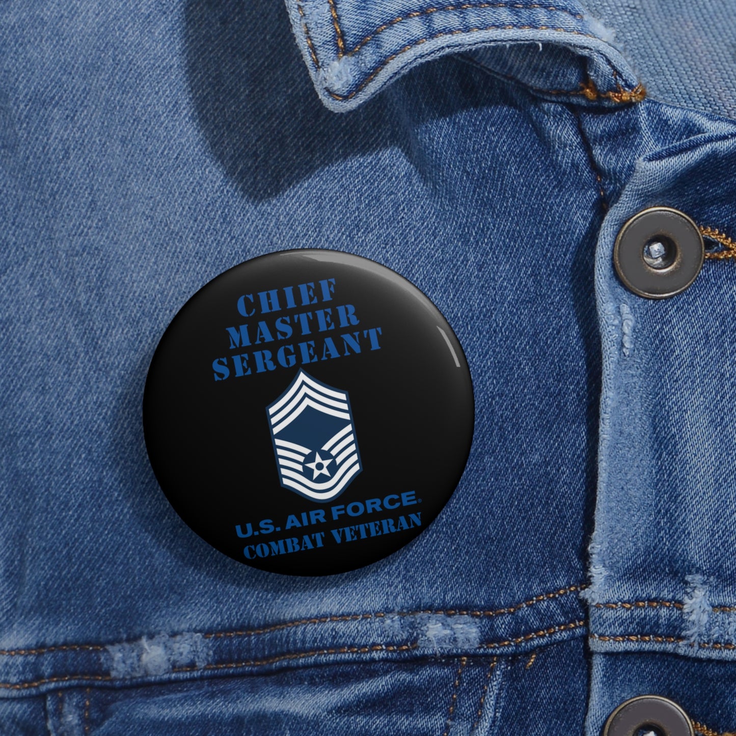 Custom Pin Button - USAF - Chief Master Sergeant (E9a) - 2020 - Combat Veteran