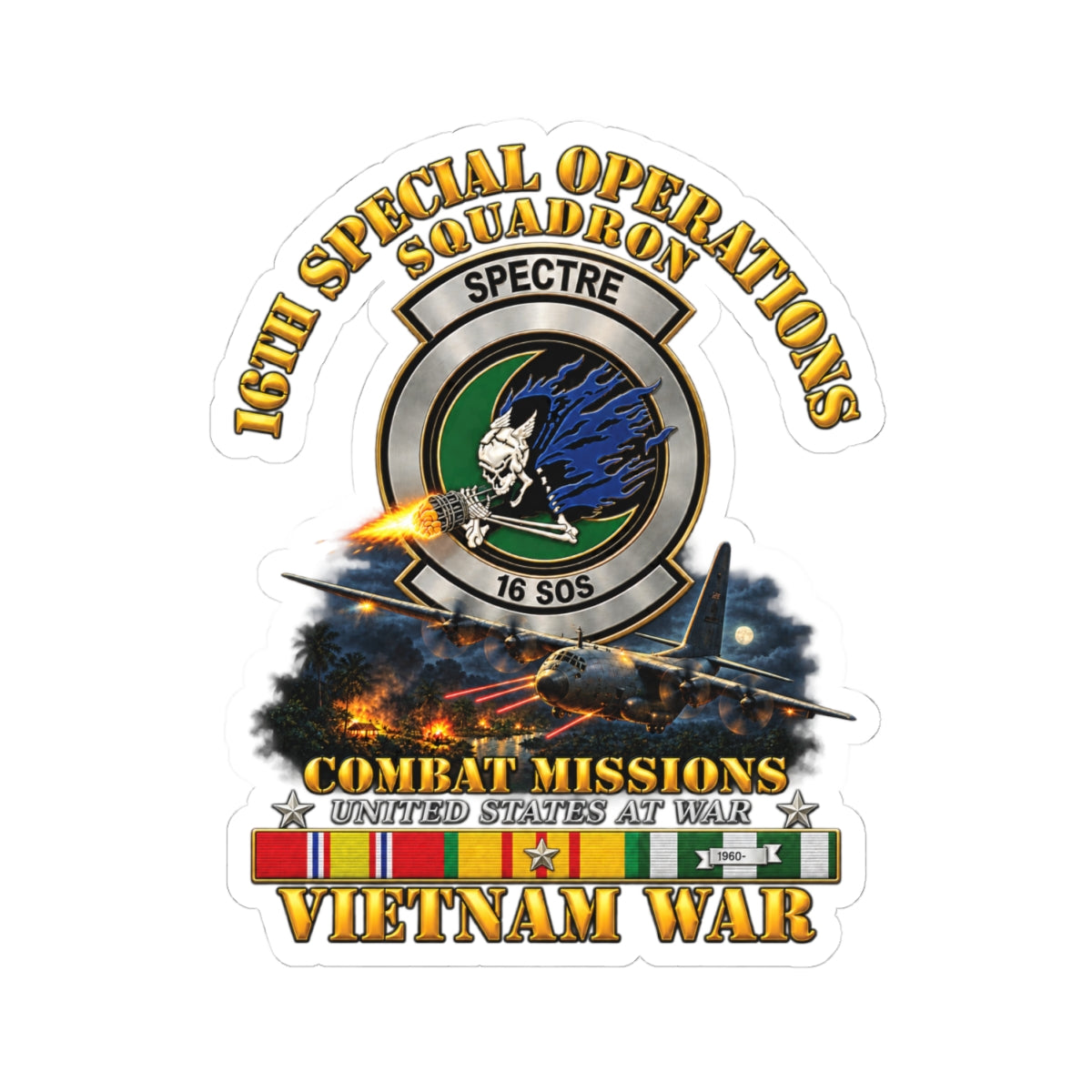 Kiss-Cut Stickers - SOF - 16th SOS - Combat Missions w VN SVC - 3D - Enhanced