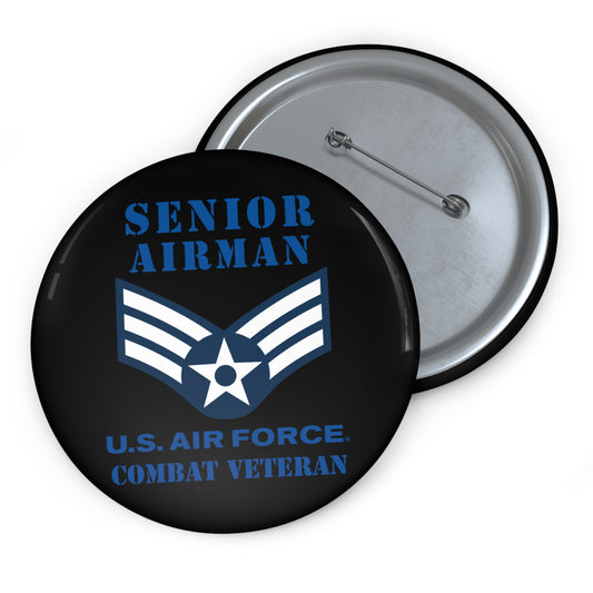 Custom Pin Button - USAF - Senior Airman (E4) - 2020 - Combat Veteran