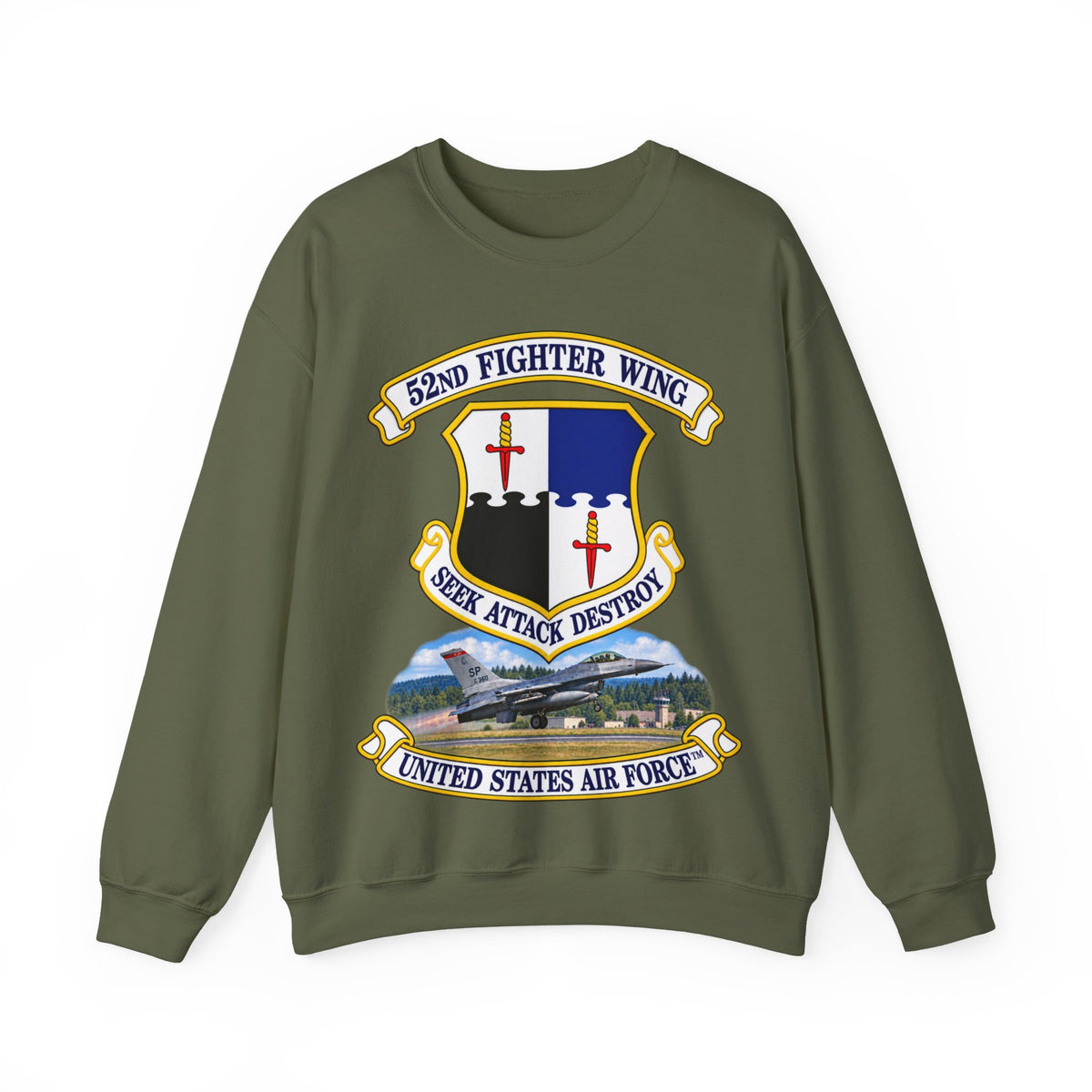 Crewneck Sweatshirt — 52nd Fighter Wing - Shield - United States Air Force w scene and TM