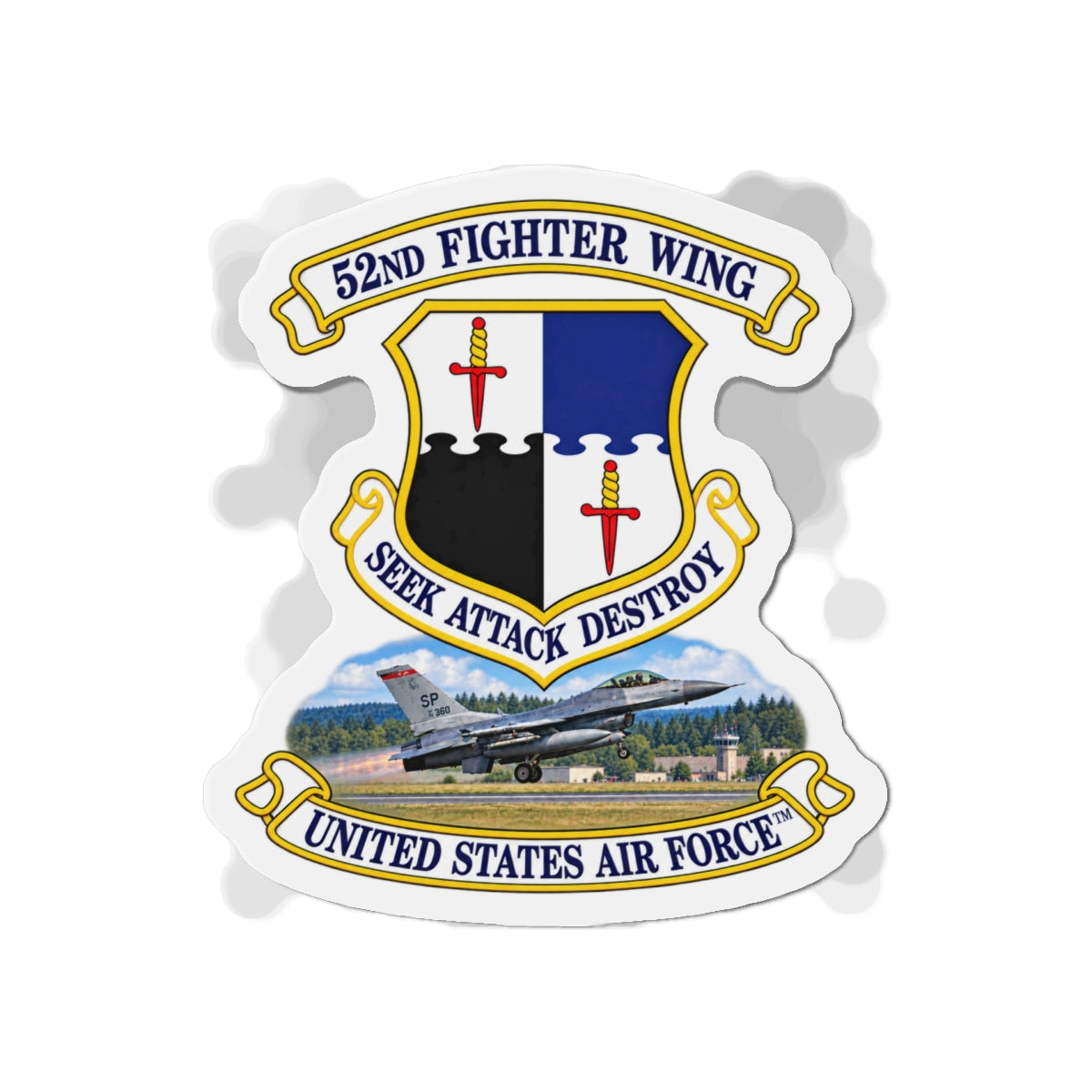 Die-Cut Magnet - 52nd Fighter Wing - Shield - United States Air Force w scene and TM