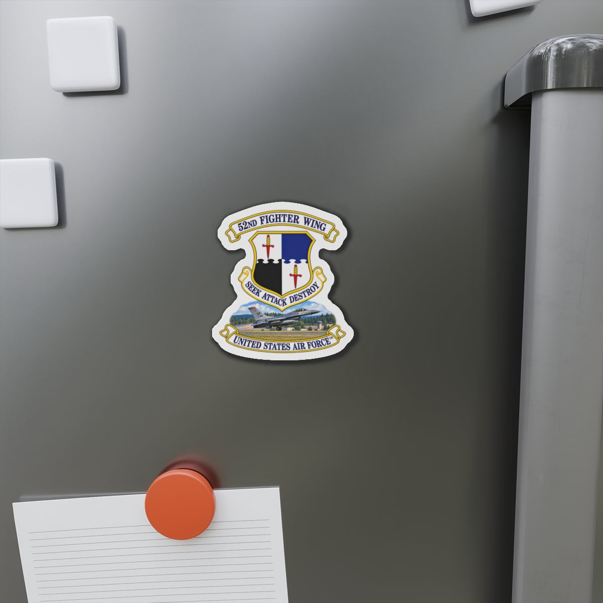 Die-Cut Magnet - 52nd Fighter Wing - Shield - United States Air Force w scene and TM