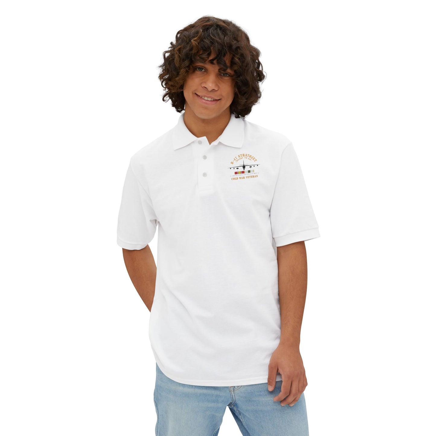 Men's Piqué Polo - USAF - B-47 Stratojet - Ready to Go - Silhouette - Cold War Veteran X 300