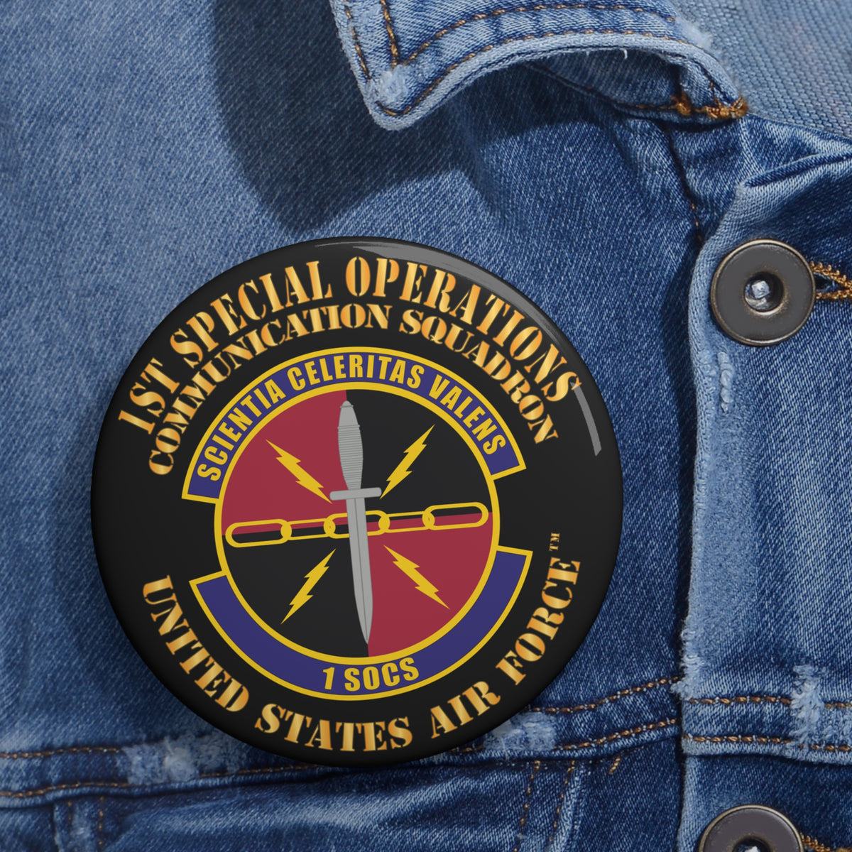 Custom Pin Button - USAF - 1st Special Operations Communication Squadron X 300