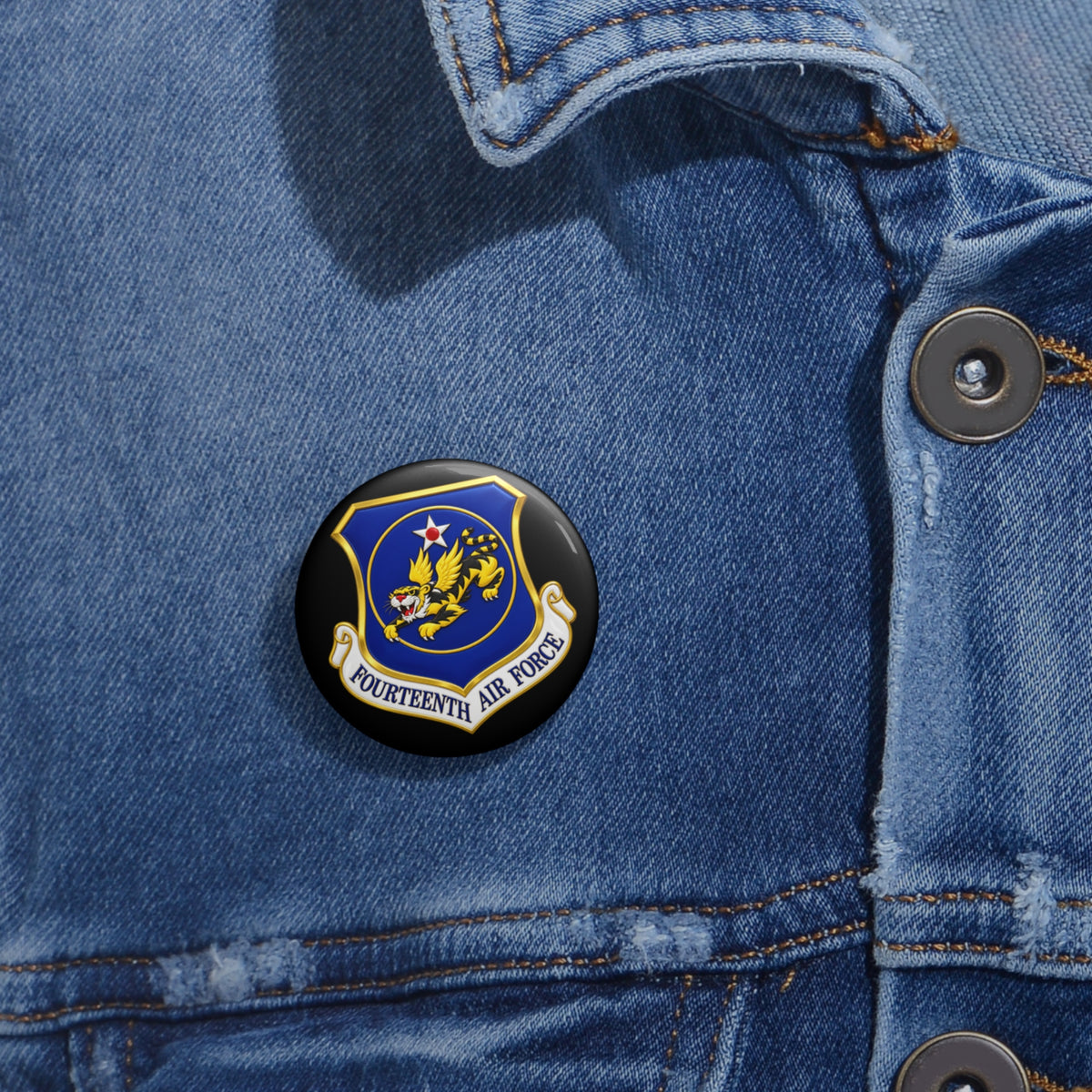 Custom Pin Button - USAF - 14th Air Force - Flying Tigers wo txt - 3D - Enhanced