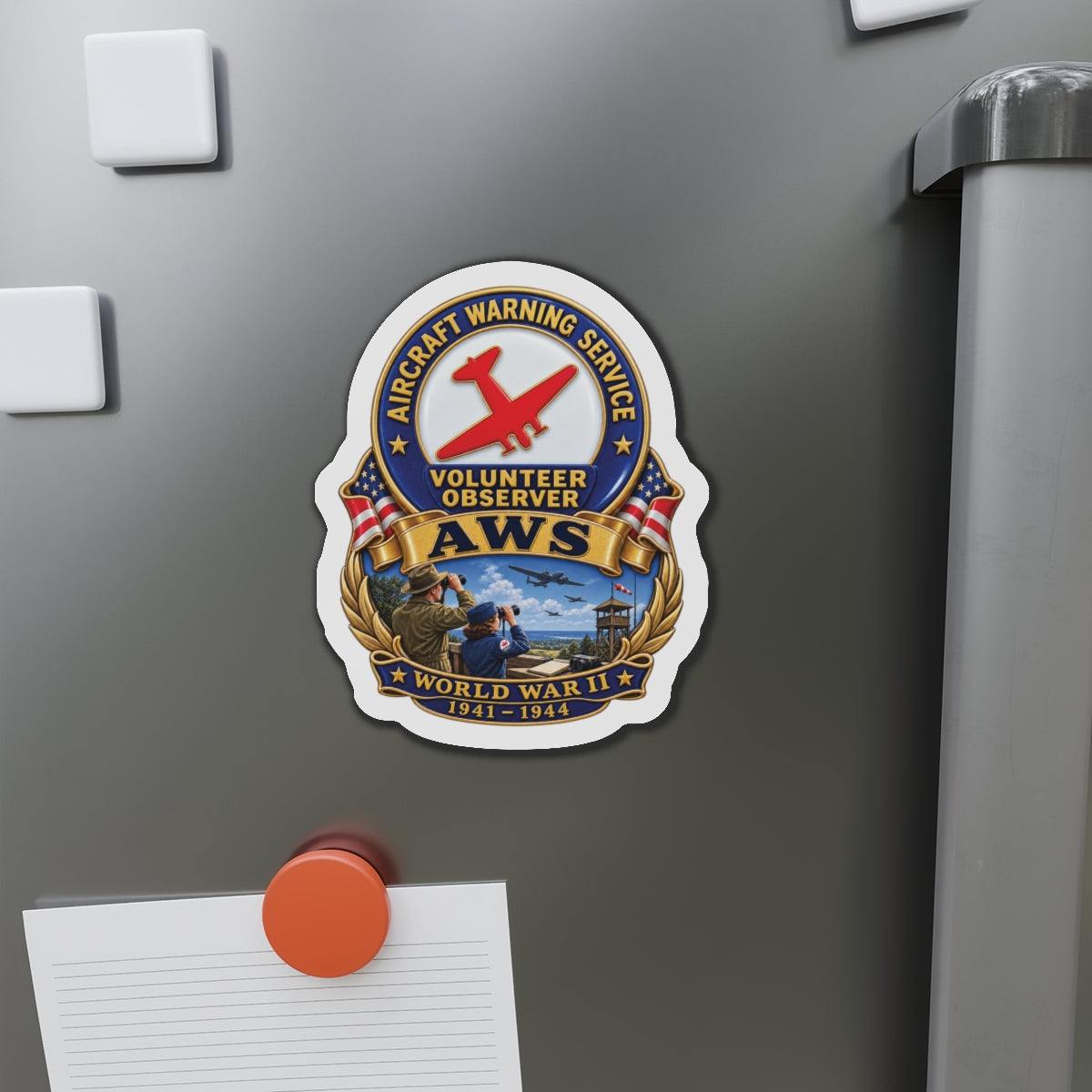 Die-Cut Magnet - Aircraft Warning Service (AWS) WWII - 3D - Enhanced