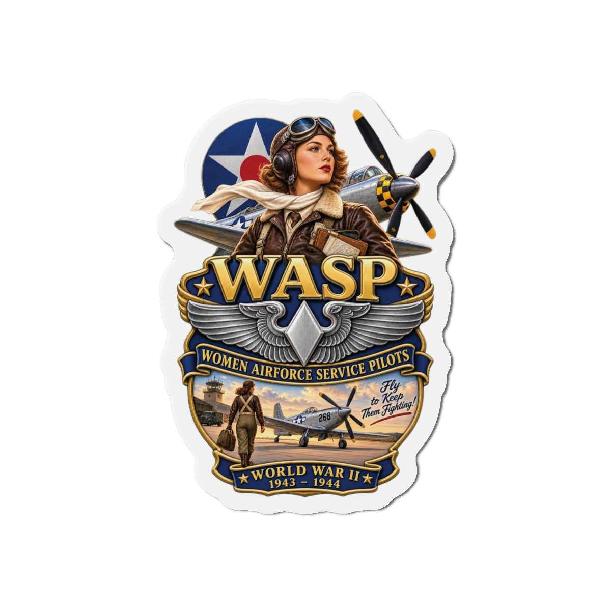 Die-Cut Magnet - WASP - Women Airforce Service Pilot - WWII - 3D - Enhanced