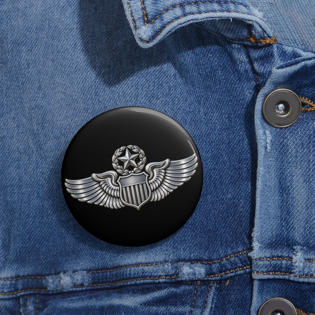 Custom Pin Button - USAF - Master Pilot Badge wo txt - 3D - Enhanced