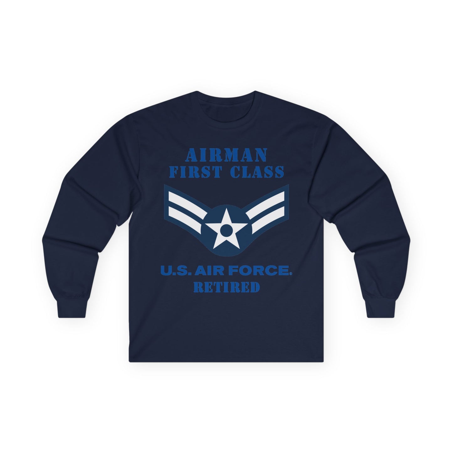 Unisex Ultra Cotton Long Sleeve Tee - USAF - Airman - First Class (E3) - 2020 - Retired