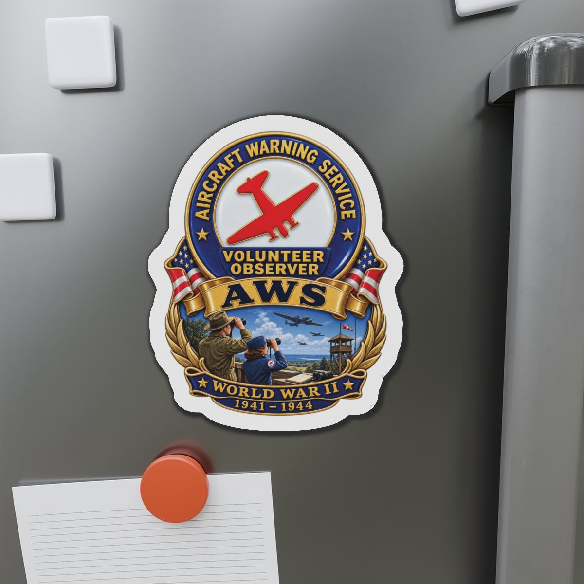 Die-Cut Magnet - Aircraft Warning Service (AWS) WWII - 3D - Enhanced
