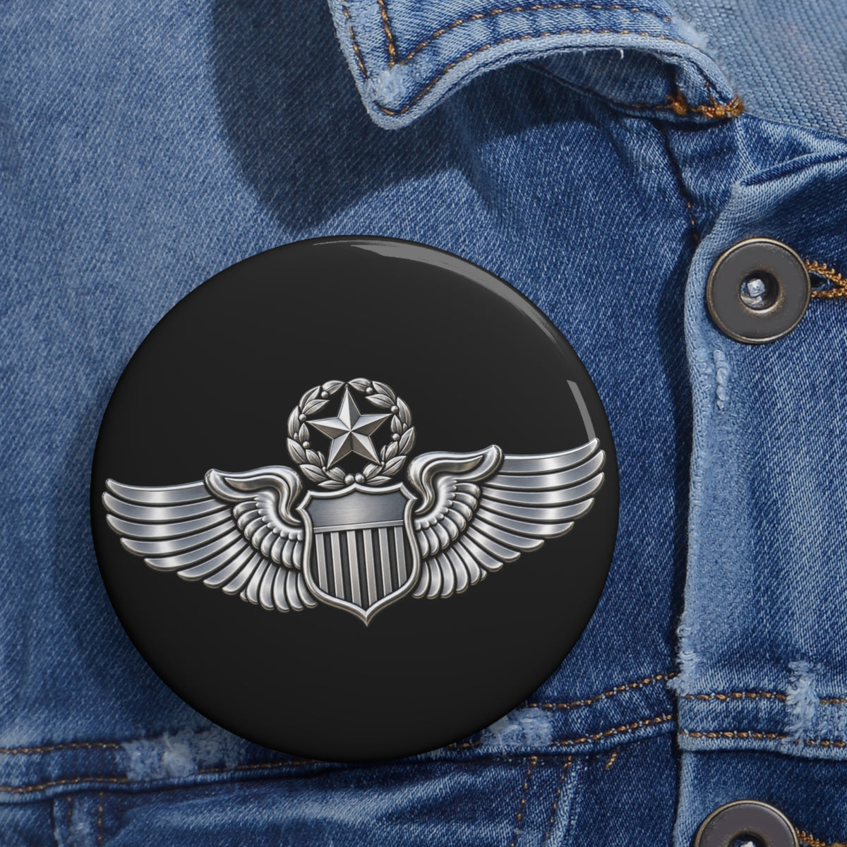 Custom Pin Button - USAF - Master Pilot Badge wo txt - 3D - Enhanced