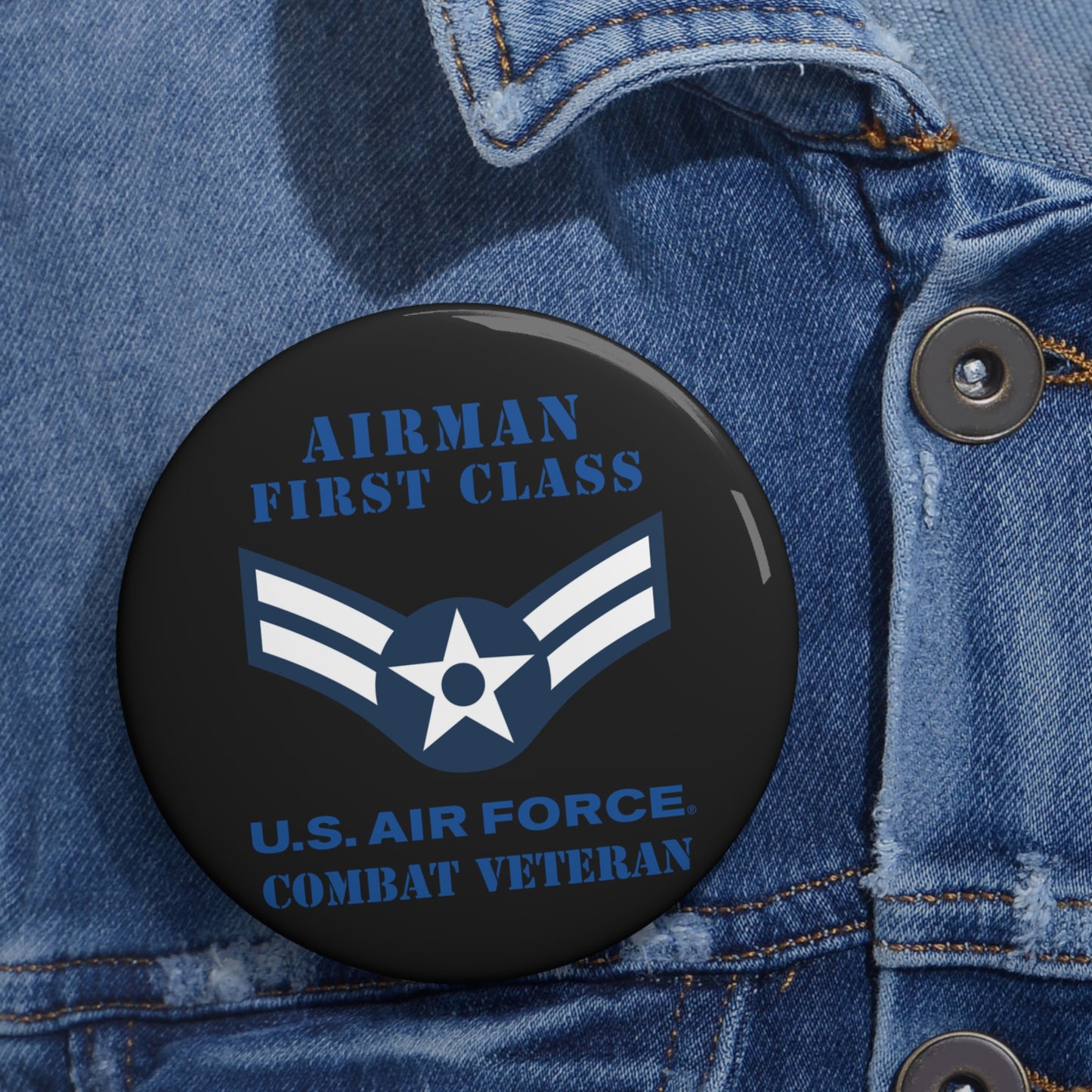Custom Pin Button - USAF - Airman - First Class (E3) - 2020 - Combat Veteran