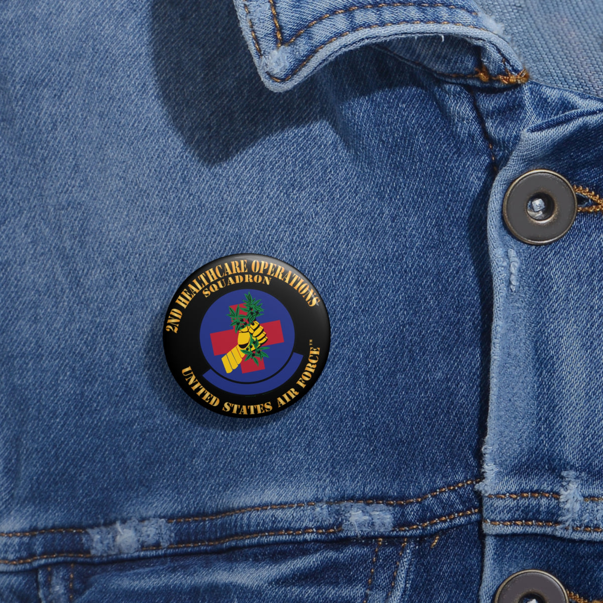 Custom Pin Button - USAF - 2nd Healthcare Operations Squadron