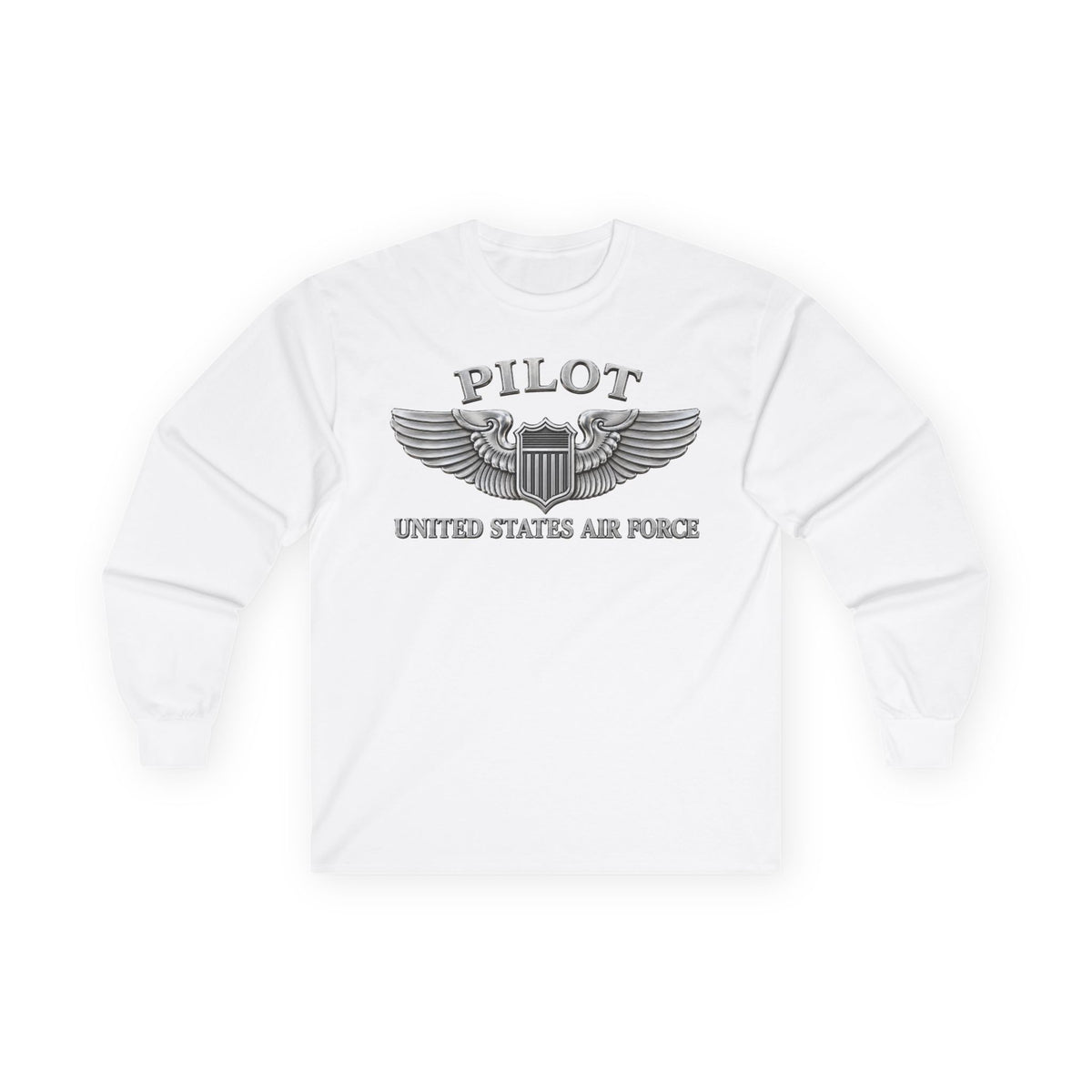 Unisex Ultra Cotton Long Sleeve Tee - USAF - Basic Pilot Badge - United States Air Force - 3D - Enhanced