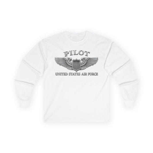 Unisex Ultra Cotton Long Sleeve Tee - USAF - Basic Pilot Badge - United States Air Force - 3D - Enhanced