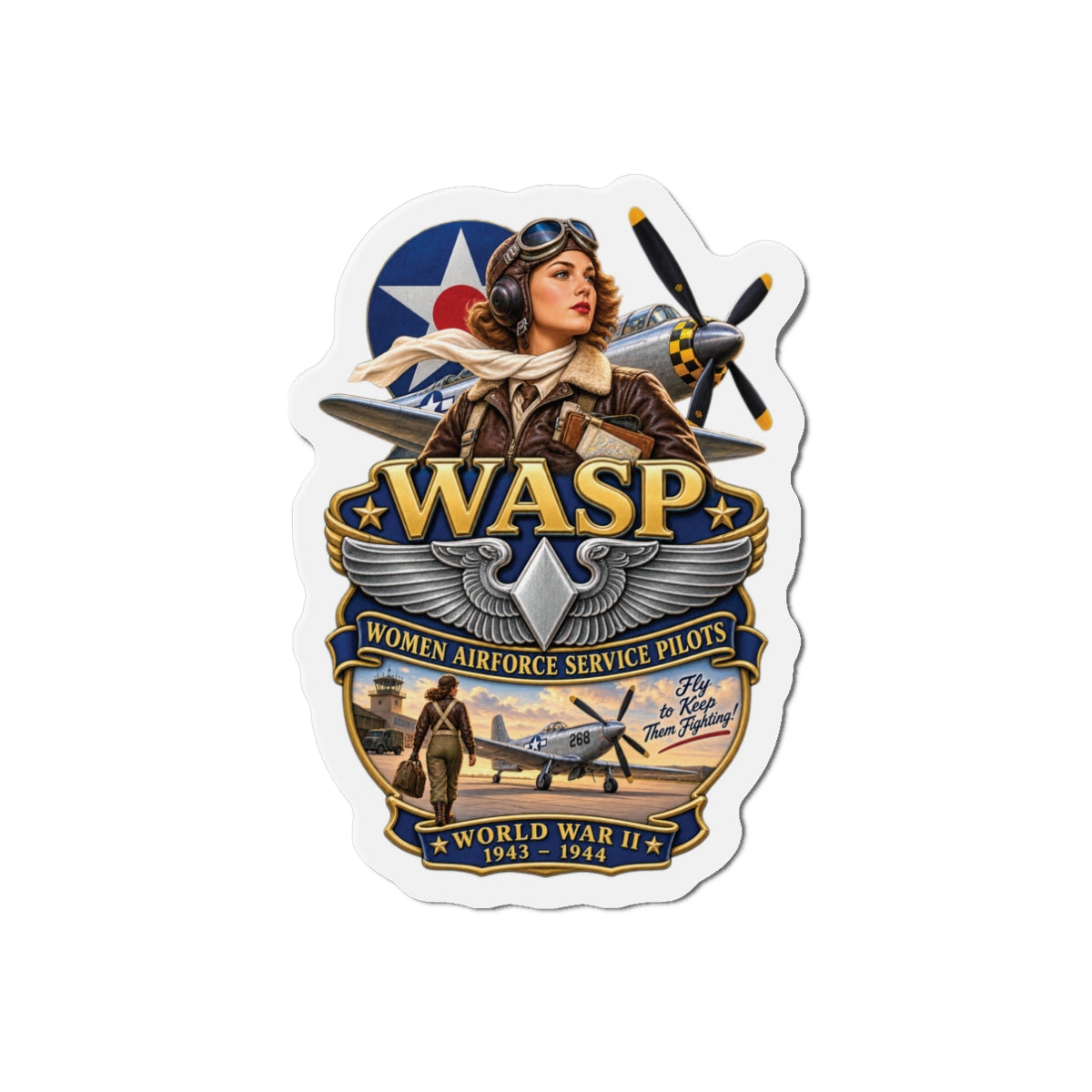 Die-Cut Magnet - WASP - Women Airforce Service Pilot - WWII - 3D - Enhanced