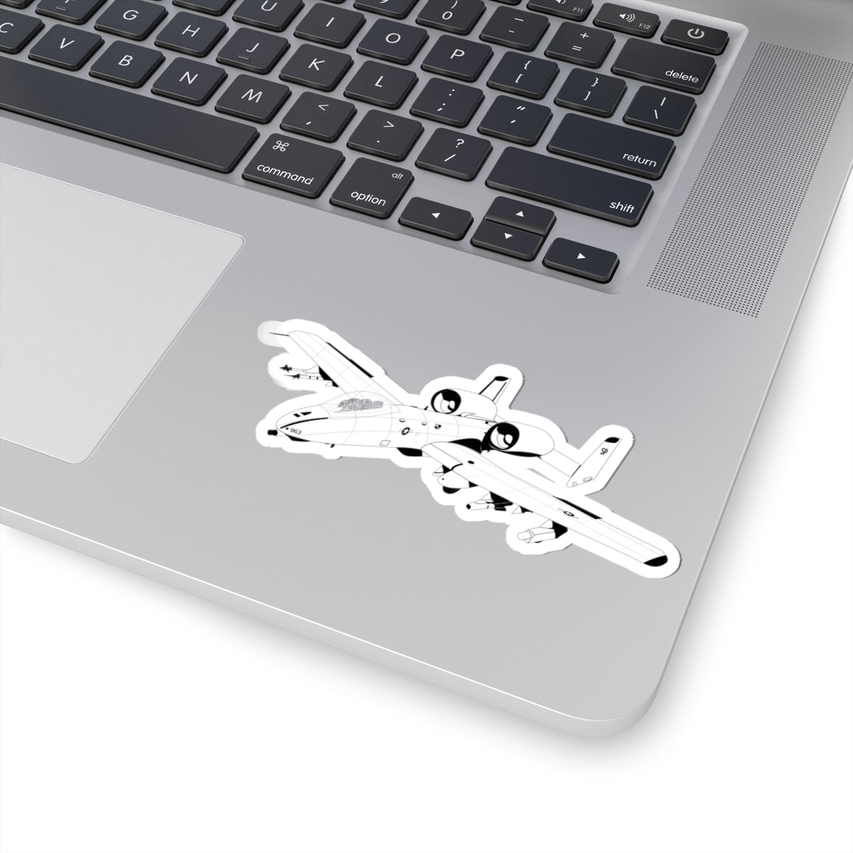 Kiss-Cut Stickers - Aircraft - A10 - Front - Top - Oblique - BW X 300